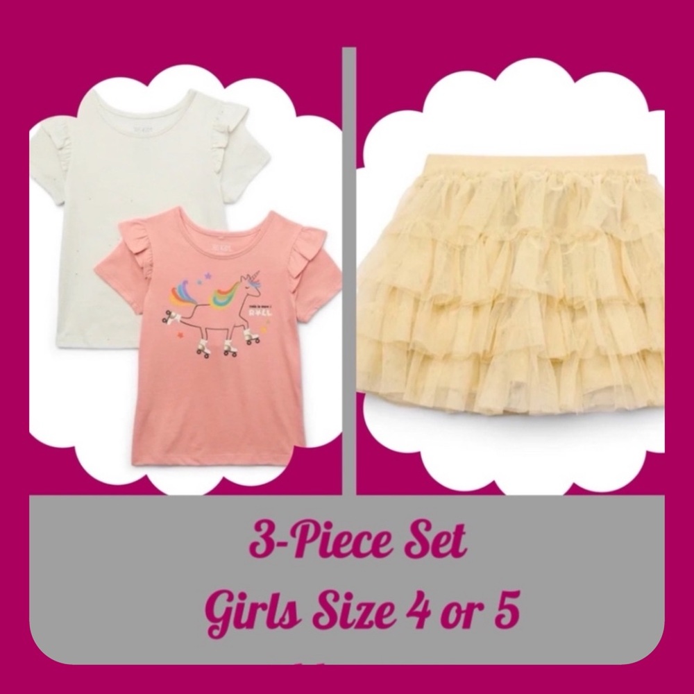 🌸 New 365 Kids From Garanimals Girls  Tops & Tiered Mesh Skirt Pink & Lavender